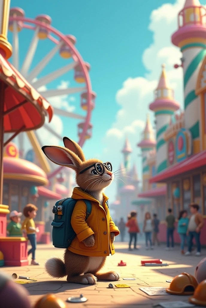 An engineer rabbit seeing that his amusement park is missing an attraction 