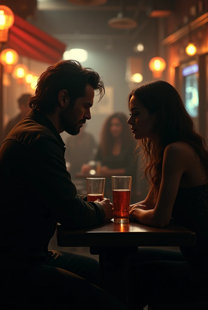 Jonathan Shade and Clare sitting in a bar