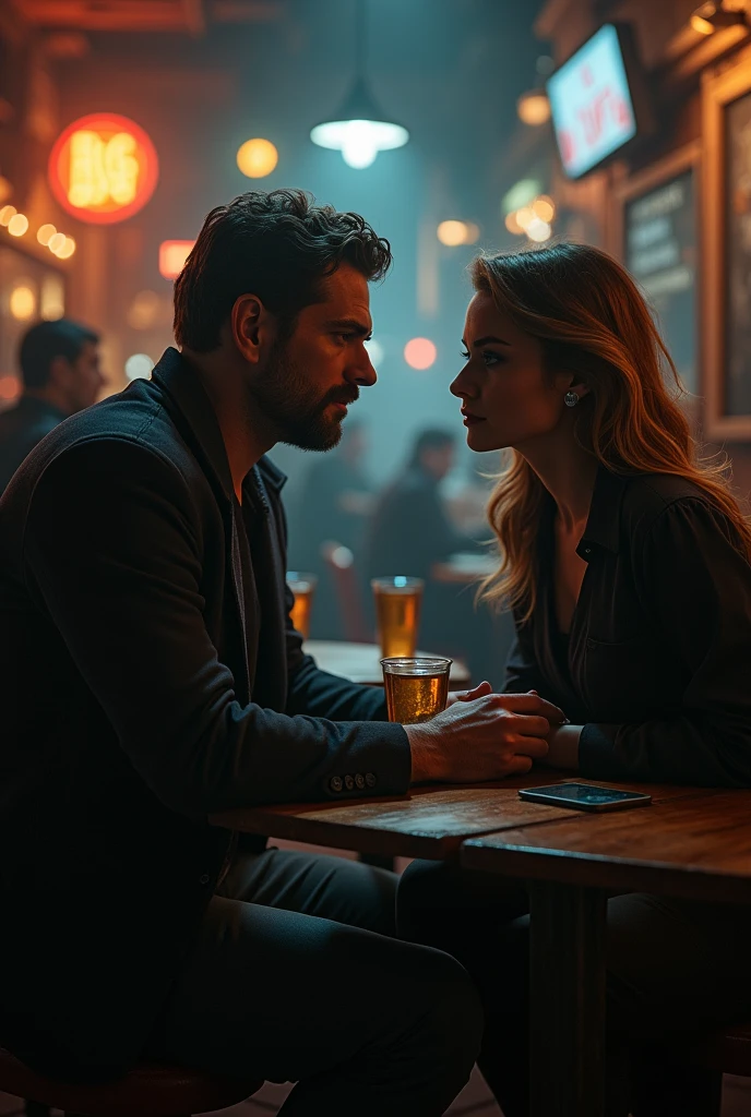 Jonathan Shade and Clare sitting in a bar