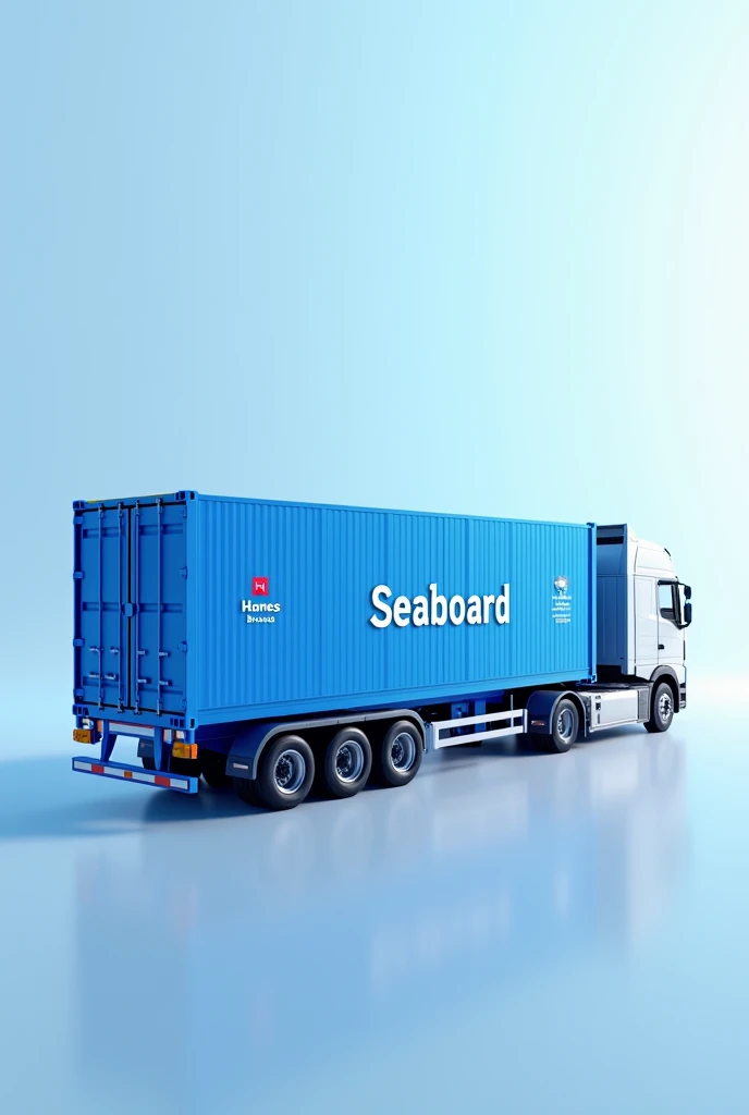 Create trailer with container of the brand seabord in blue color,and that on the back of the container and on the side is also the name of the company HANESBRANDS and the original logo of HANES BRANDS