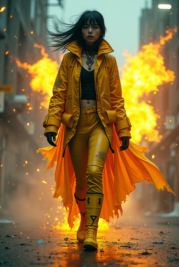 Rain, fragments, particles blender 
Actor female Phoenix Akira kaneda's cyclops creepy monstrous scary as Phoenix Energy blast of futuristic nanopunk  viking traje viking Year 2099s from X-Men's filmed by ZackSnyder,cyclops dress traje semi rasgado , fighting against thugs X-men Full body , traje rasgado semi Pearl yellow black neon-infused psicodélic fragments splash Snowflakes X-shaped stripes raytracing  fashion Week , variant angles, captured with award-winning photography technique, cinematic, dark environment, bokeh, grainy, urban-xmen setting, blurry, IMAx, filmed with Kodak portrait 400, 200mm, f2.8, high resolution, teal filter.Adicione efeitos com chuva, e. Novas cores e trajes diferente em cenas imagens feita,  atraente sexy traje curto 