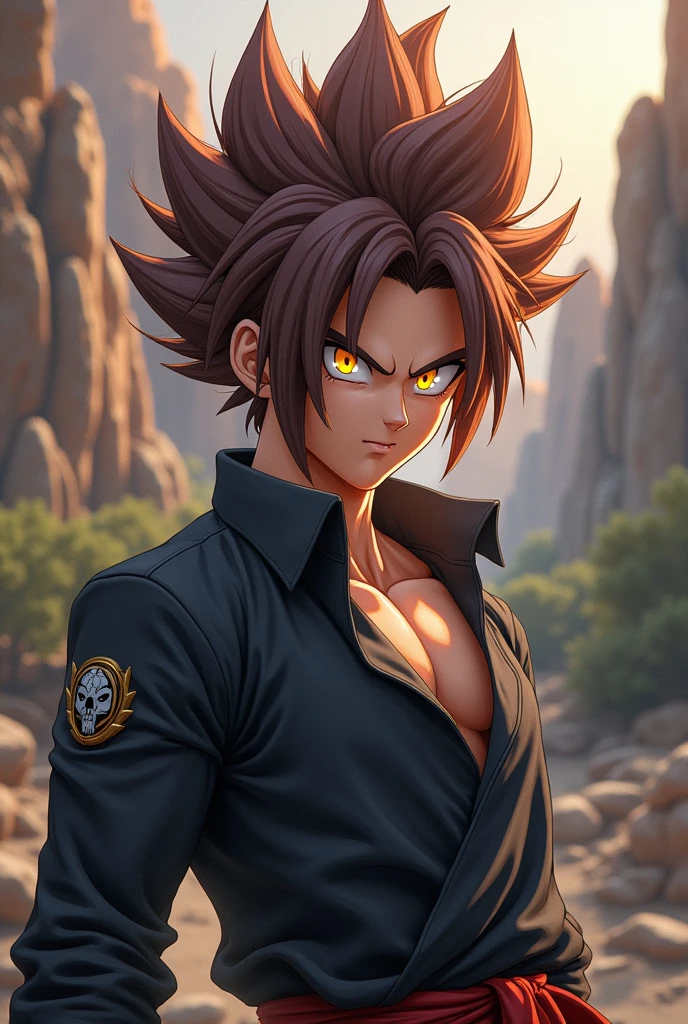 Trunks of dragon ball with brown hair and yellow ayes