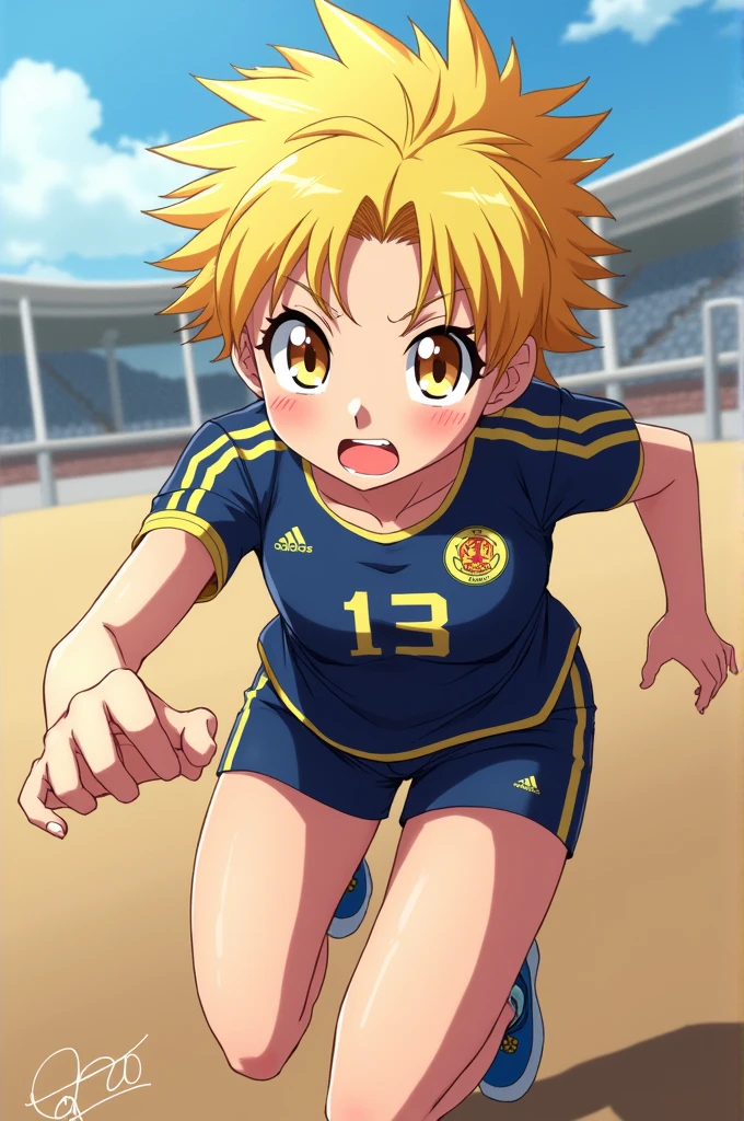 A blonde character in the style of anime haikyuu with light eyes