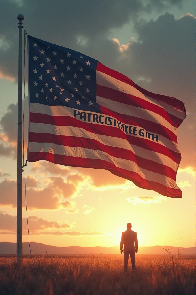 Create an image of a flag with patriotic strength written on it