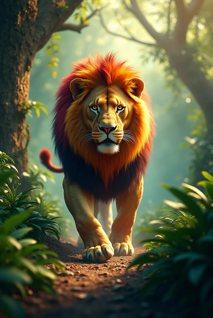 Colorful lion in the jungle