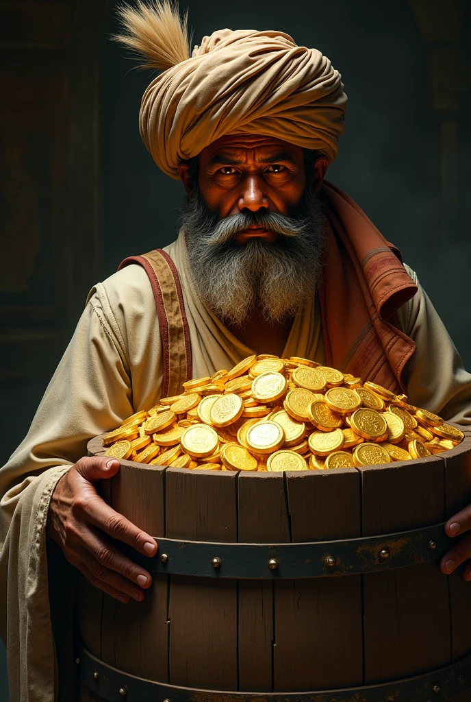 Create one of an Indian with a barrel full of gold