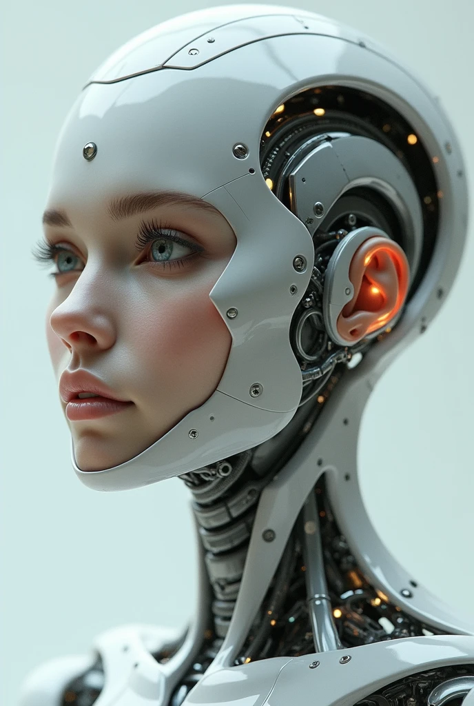 Female AI face、Machine skeleton、Realistic depiction