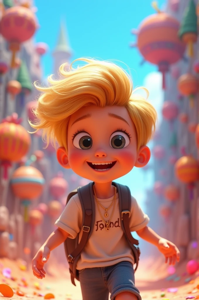 Disney Pixar style fun montage,3d,with blonde hair