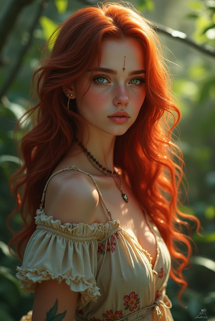 Character Sheet: Aurora of the Garden Name: Aurora of the Garden Age: 2 Date of Birth: 02/08/1990 Place of Birth: Small town in Minas Gerais, Brazil Physical Characteristics:
Appearance:
Height: 1,72 m Weight: 70 kg Hair: long, wavy, dark red in color with some natural golden highlights.
eyeballs: Aqua green with a slight golden glow that intensifies when she is emotional or when her powers manifest.
Skinned: clear, with some discreet freckles around the nose and on the cheeks.
badass clothing: She prefers light and comfortable clothes that she sews herself., usually using natural fabrics and floral prints. When you are alone, likes to wear looser, more flowing clothes, inspired by the cultures he visited on his dimensional adventures.
Distinctive Brands: Light scar on the right side of the forehead, resultado do “accident” de avião. He has a small tattoo of a sprig of leaves on his left wrist., that she designed herself.
Emotional and Psychological Characteristics:
Personalidade: Aurora is a young woman who appears to be kind., creative and introspective, but carries an internal complexity. She is dreamy and empathetic, with a great passion for storytelling. however, since the "accident", she deals with feelings of guilt and doubt, which makes her more reserved than before. She has an intense creative side., but also a growing tendency towards pragmatism and coldness, fruit of the difficult experiences he lived in other dimensions.

Positive Traits:

Creative and imaginative: Sees beauty and potential in everything around you, especially in nature.
Empathetic and protective: She cares deeply about those close to her and is very sensitive to the feelings of others..
determined: When you put a goal in mind, works tirelessly to achieve it, especially in their artistic projects.
Negative Traits:

insecure: She is constantly haunted by the idea that her actions caused the plane crash and she doesn&#39;t know how to deal with it. 