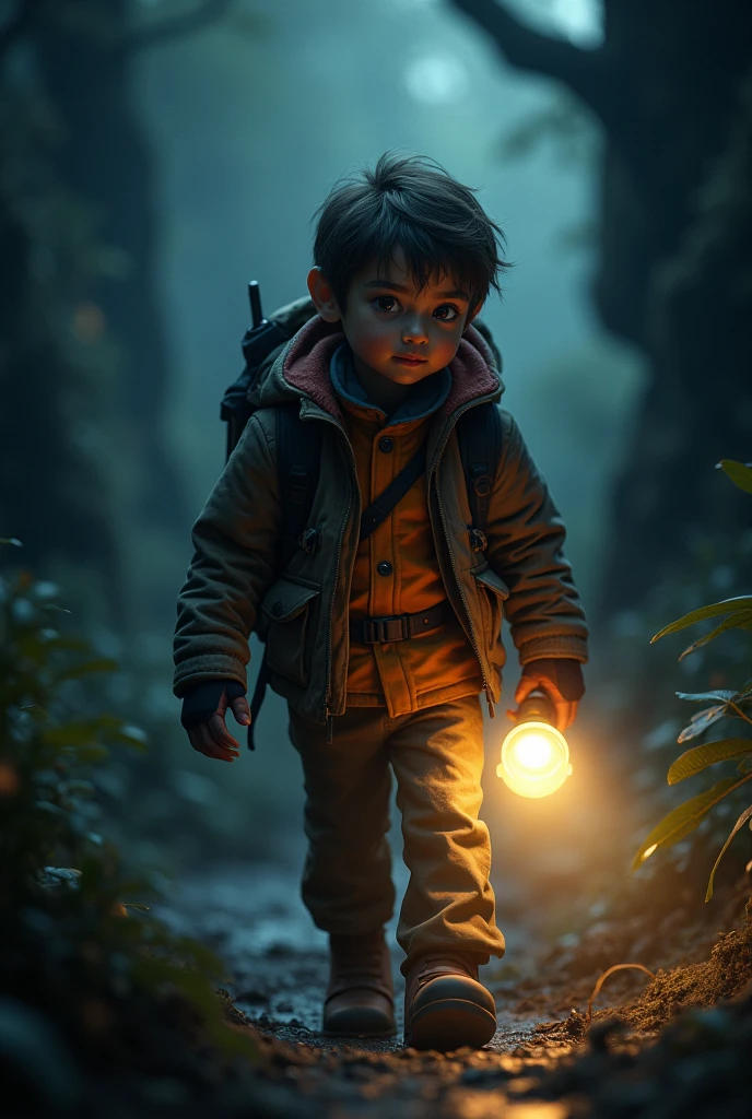 Young adventurer with a flashlight