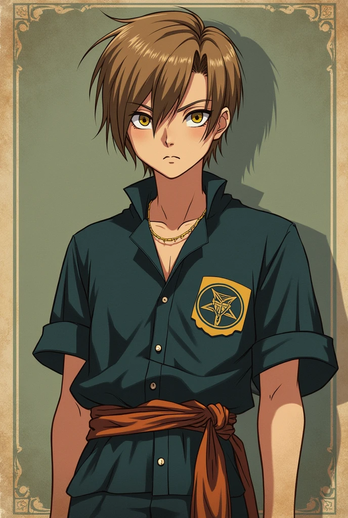 Trunks of dragon ball with brown hair and yellow ayes, and straight short hair
Vintage style