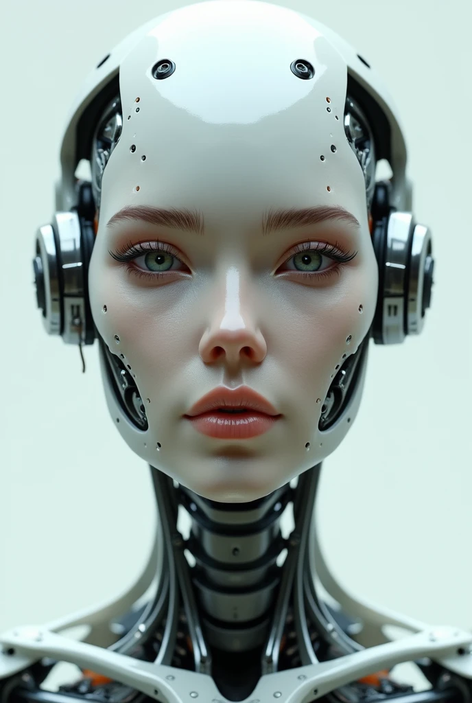 Female AI face、Machine skeleton、Realistic depiction