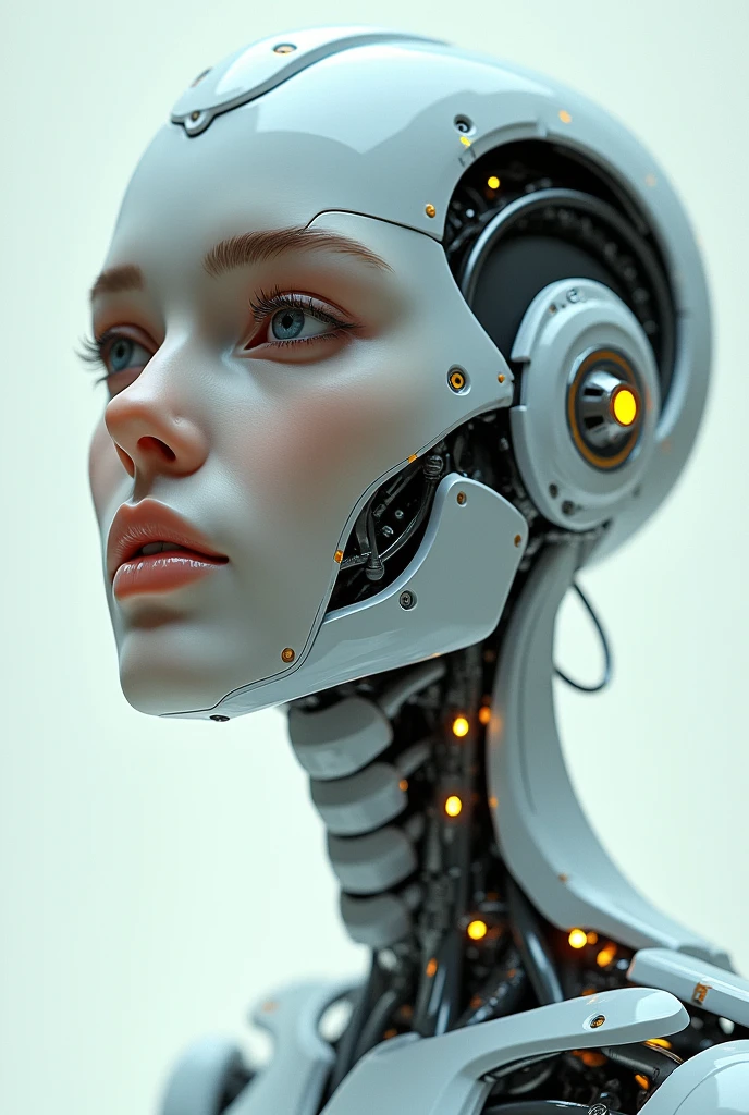 Female AI face、Machine skeleton、Realistic depiction