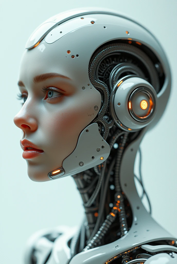 Female AI face、Machine skeleton、Realistic depiction