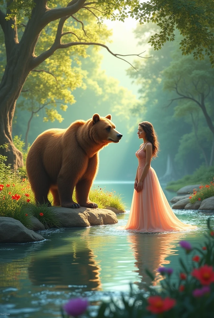 Hot river with a bear and a princess