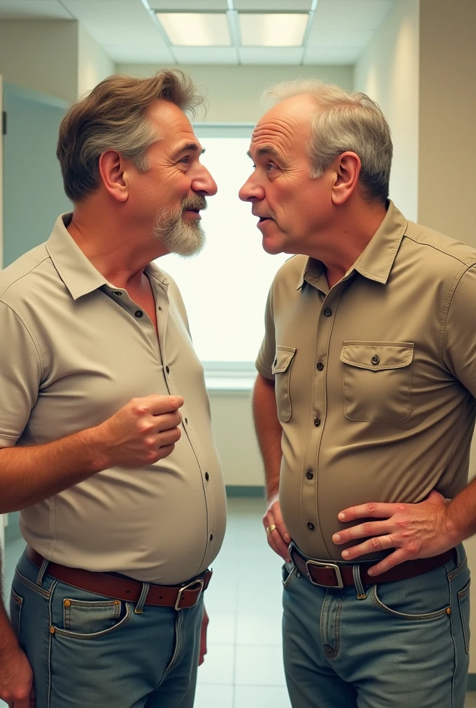 Create the image of two men smelling their armpits