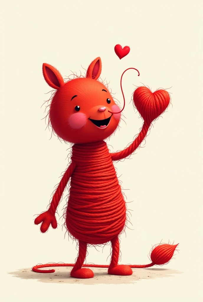The word "little red thread" made with a red thread in the shape of a cartoon