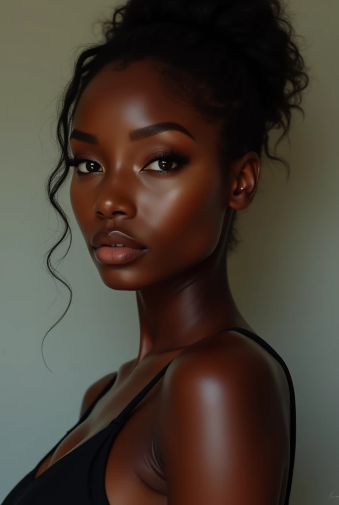 Beautiful. Sexy. Young. Black woman. Caramel skin. Long light brown hair. . Large breasts. Big brown eyes. Alluring.