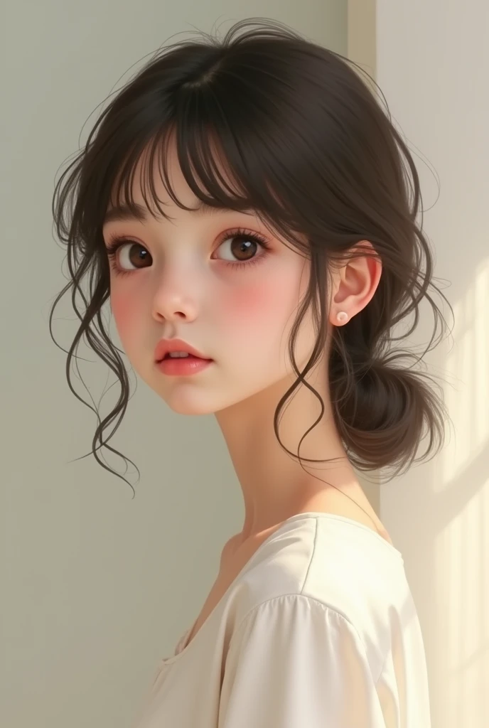 Create an image of a young girl with a short chin profile