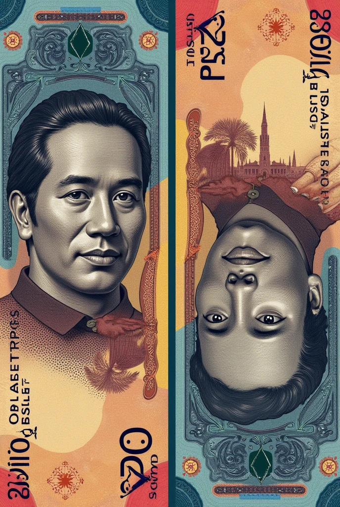 make an front and back digital creative Philippine peso money with explanation