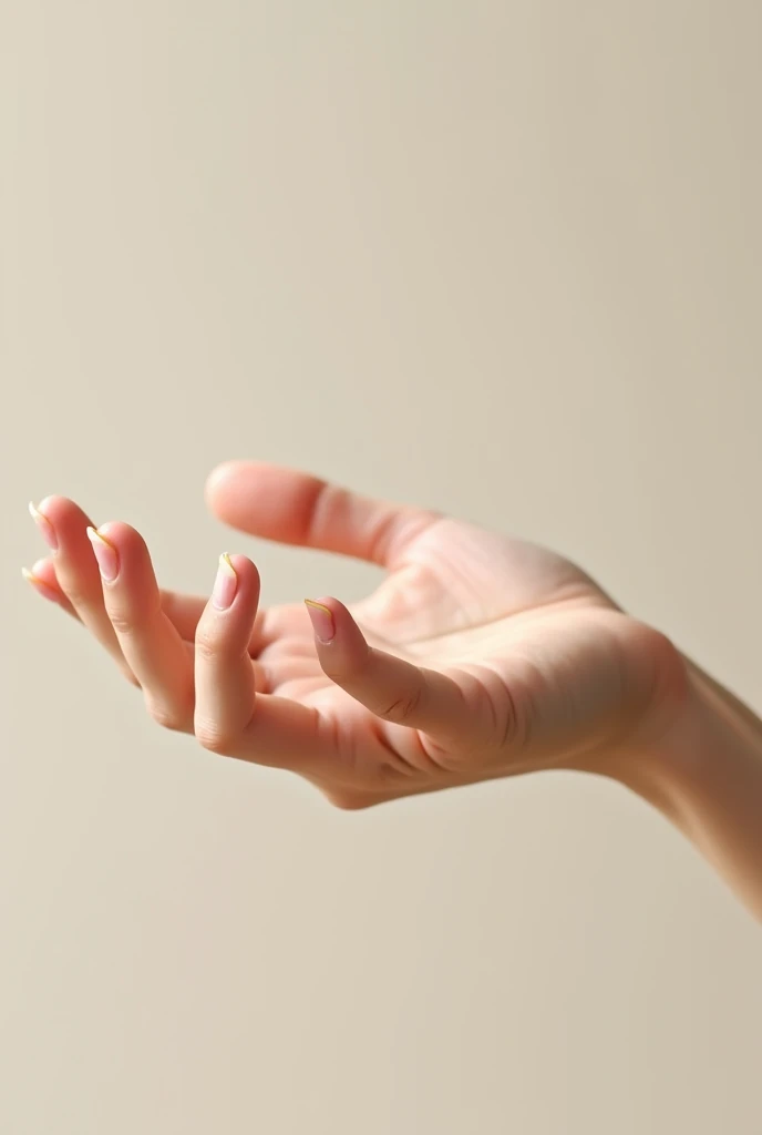 Left hand. Palm view. With fingers little space. Girl hand