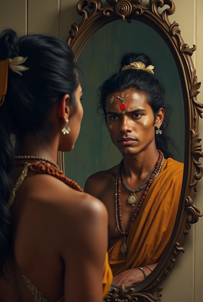 Indigenous Indian looking into a mirror