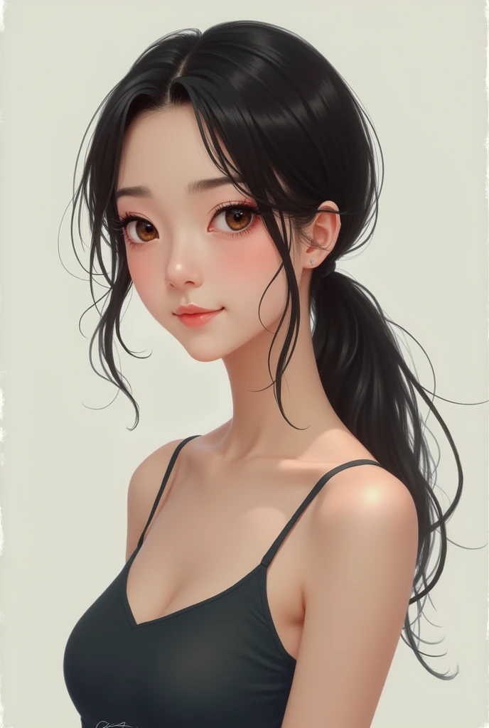 Browsing Caution,masterpiece,Highest quality,My name is Izumi Sakai,vocalist,Quiet Smile,Asian,(2:1.2),Lady,good looking,(ebony hair:1.4),Small Head,Medium Hair,Hair between the eyes,slim chin,(ponytail:1.4)soft lip, adjust the shape of the cheeks,signal eye,Natural Makeup,The body is slim,Beauty,whole body