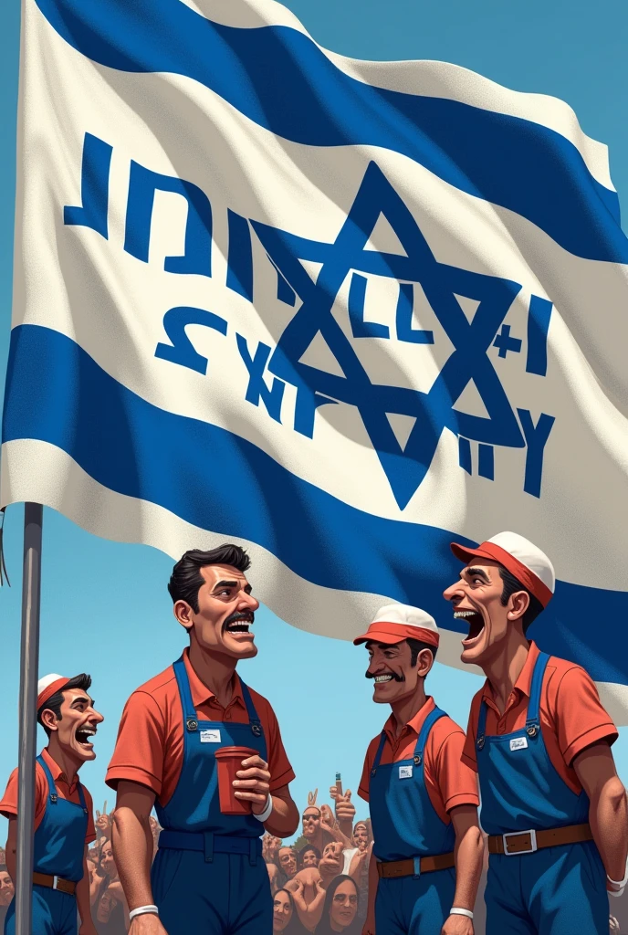 Israeli flag with writing on the flag big mouths are at your service