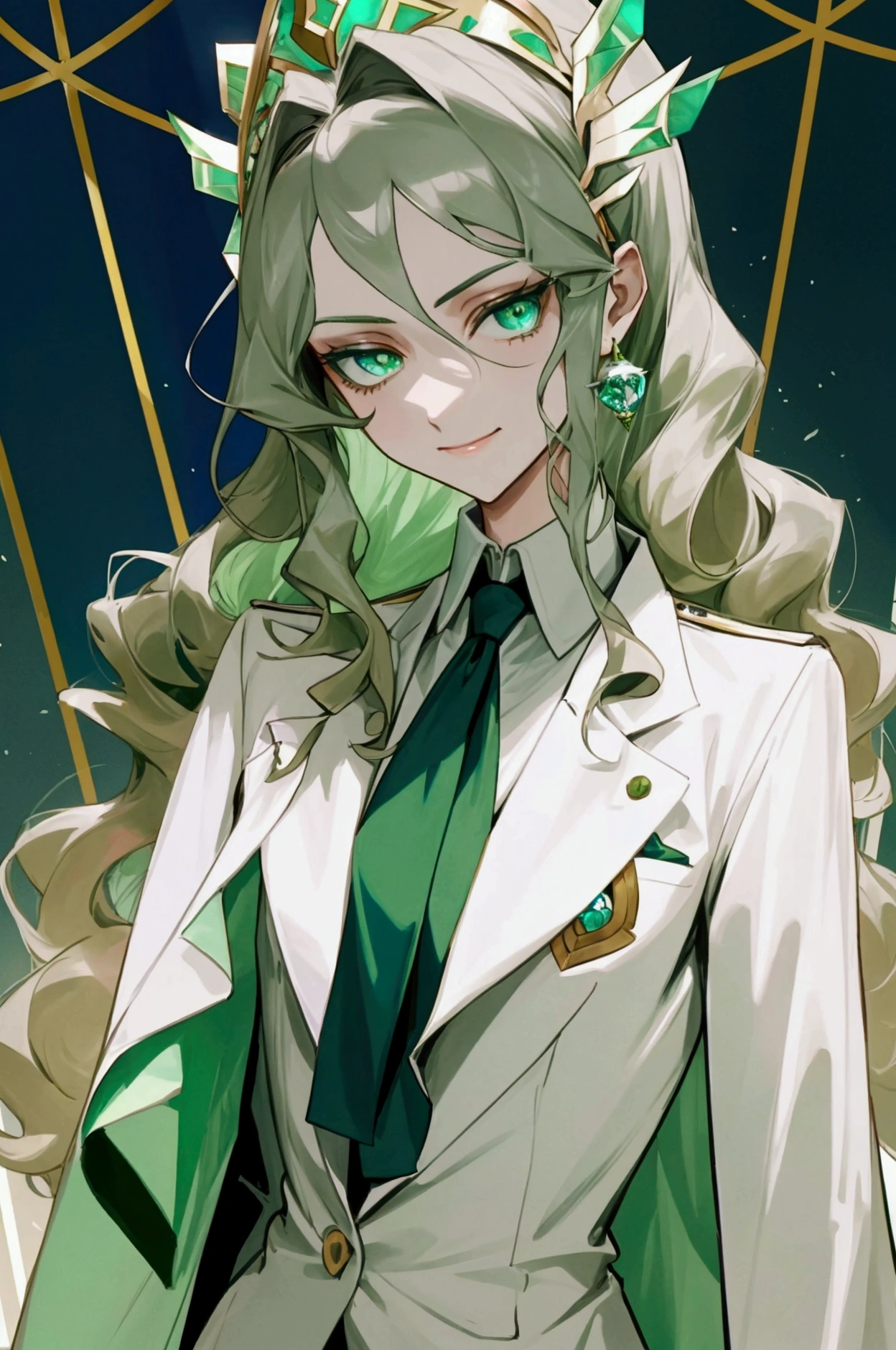 1 girl, Minerva was a true banner of intelligence and beauty, with a slim and elegant figure, Her dark hair was long and wavy, Her eyes were emerald green and her skin was white.. He wore a fitted dark blazer with the school emblem and a smart white button-down shirt.. His smile was cordial, But there was a seriousness in his gaze that indicated that he would not allow jokes or disrespect in his class..