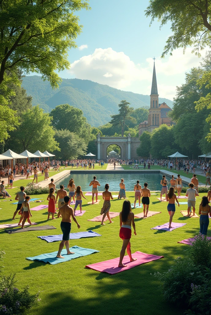 Create a Yoga festival image in the MAM RJ Gardens