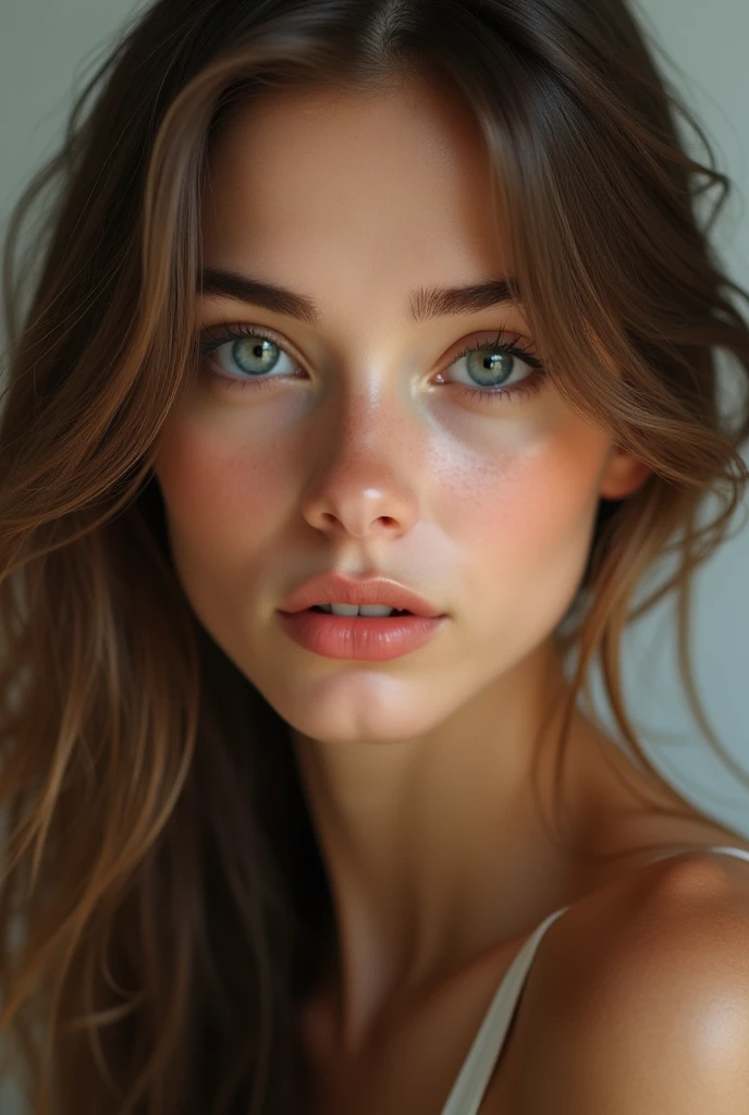 Brown wavy hair, blue eyed, buğday ten rengi, Russian girl