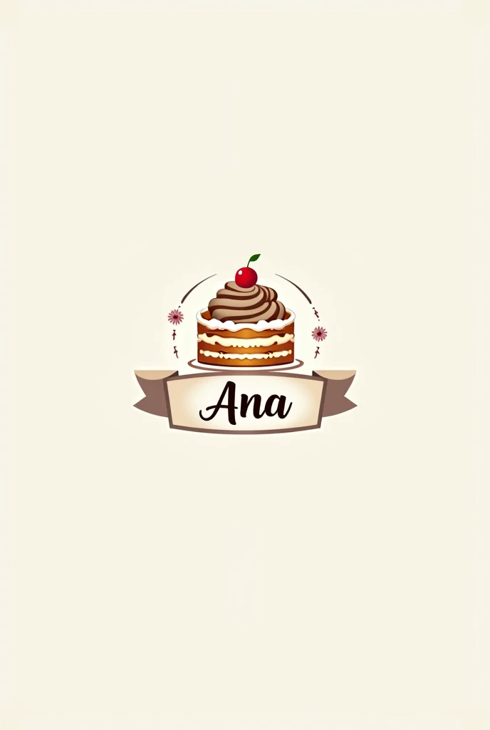 Create a simpler logo in format 1:1 for a cake company named after the person who makes the cakes: Ana. in the photo there is a cake and a banner with the name Ana