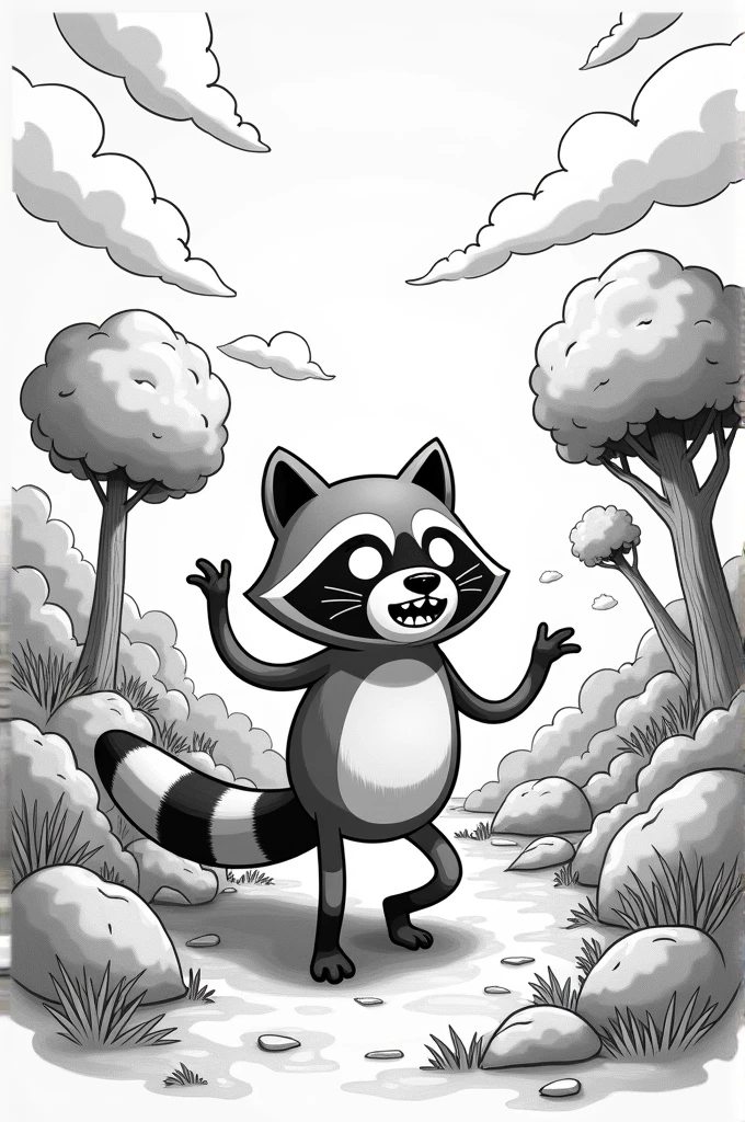 Racoon aventure time style in black and white