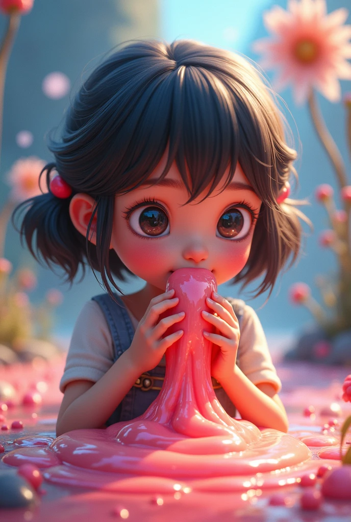 A cute girl eats some goo