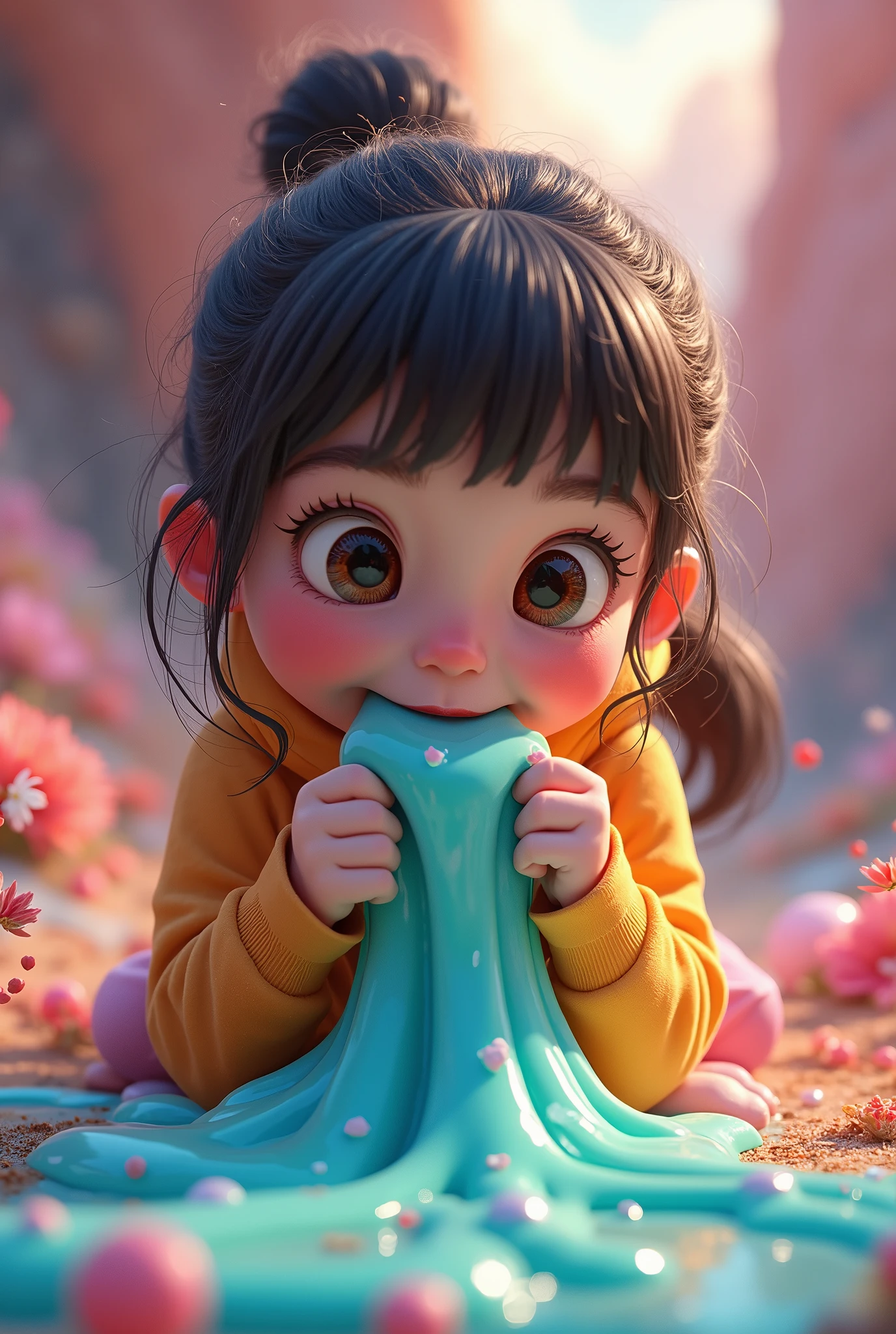 A cute girl eats some goo