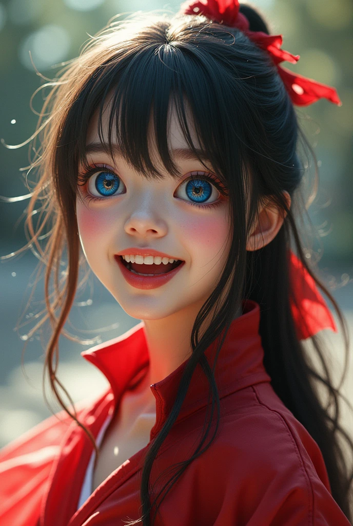 Japanese、woman、mouth、is open、Brown Hair、
1 person、laughing、Daytime、blue eyes、White skin、ponytail、Real、Double、Big eyes、tooth、Cape、Dracula、