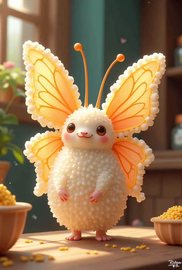 Create a drawing of a butterfly mixed with tapioca, for a regional tapioca store in the northeast