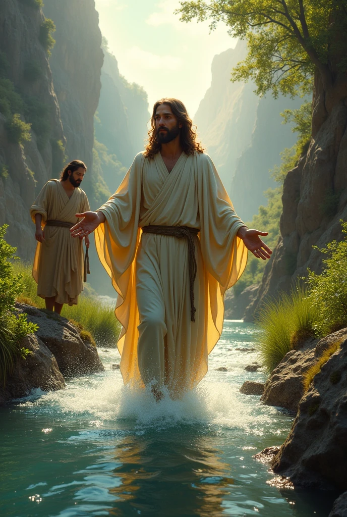 Jesus coming out of the water after his baptism by John the Baptist