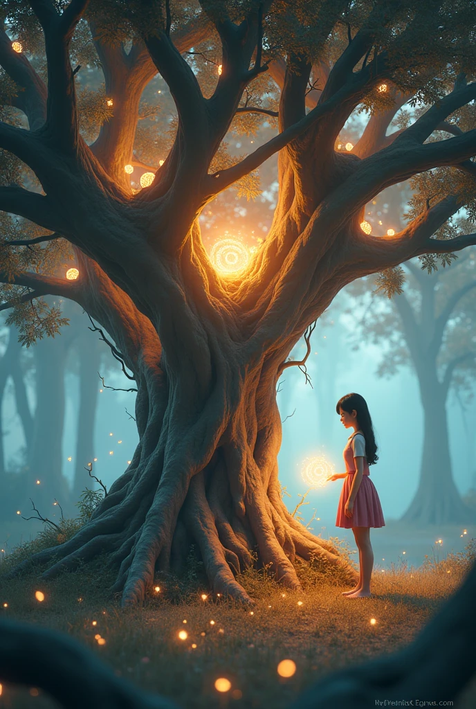 
/imagine prompt: 3d, personality: [Capture a close-up of the Magical Tree with ethereal features, its bark shimmering as if alive, radiating a warm, inviting light. Include wisps of gentle light floating around, creating an aura of magic. Lily stands nearby, looking startled and wide-eyed, her emotions reflected in her facial expression as she whispers to herself, intrigued yet intimidated.] unreal engine, hyper real --q 2 --v 5.2 --ar 16:9undefined, 