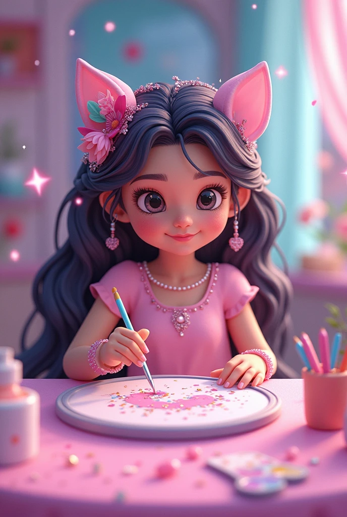 Make a report of a game that is about painting nails with artificial intelligence for girls to learn how to do their nails. The game designer is pink with glitter, something very feminine.