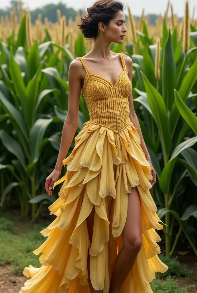Dress made from real corn husks, that you can see that they are real corn leaves