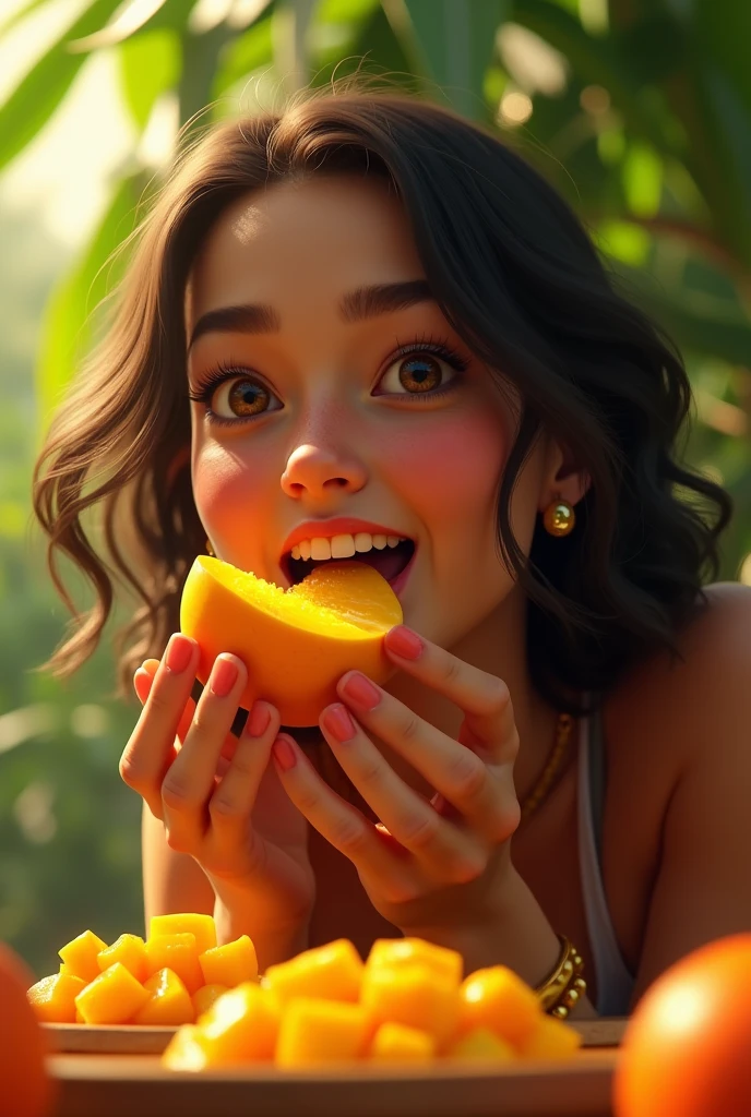 Bartola eating mango