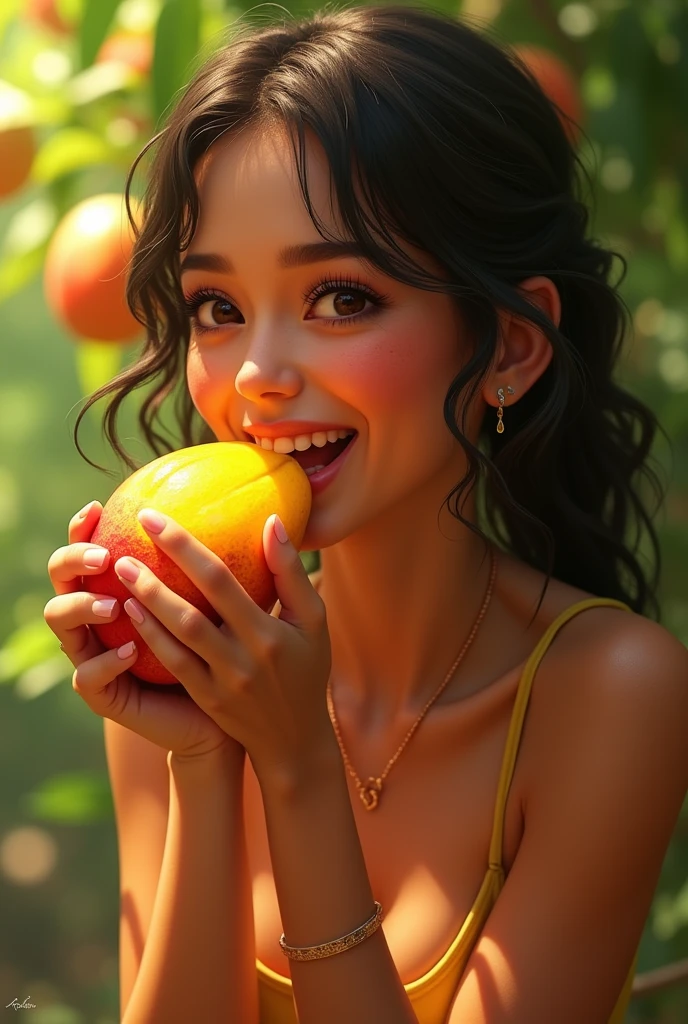 Bartola eating mango