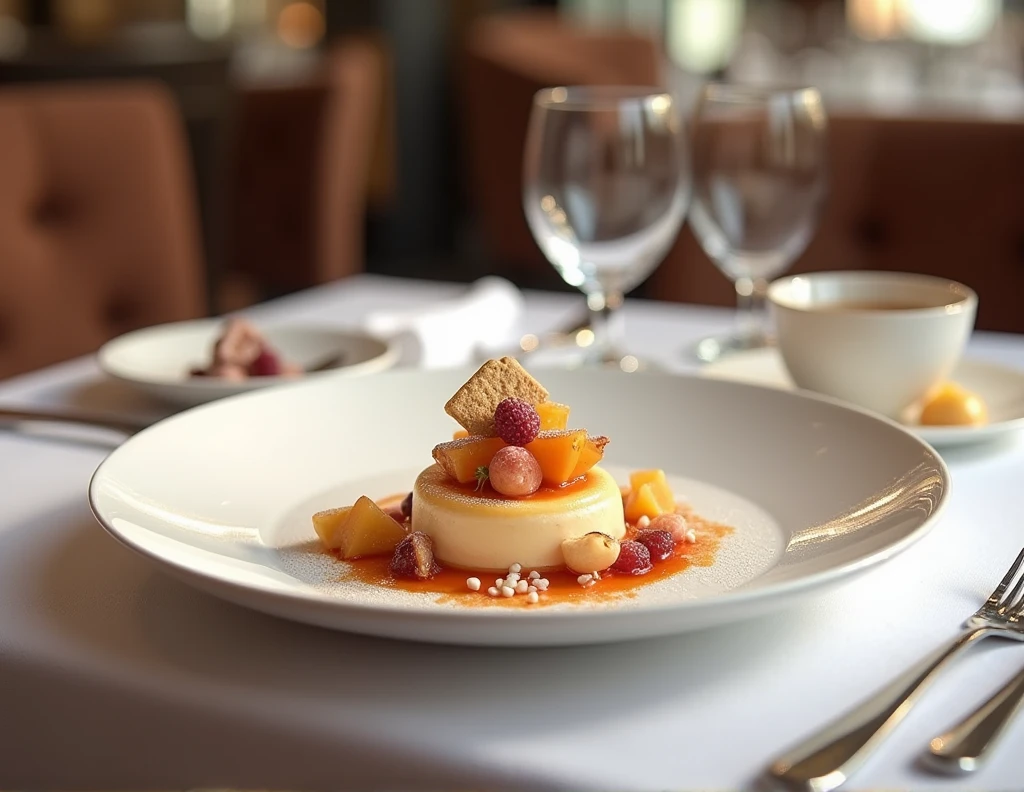 ultra realistic, 4K assiette de dessert sur table de restaurant