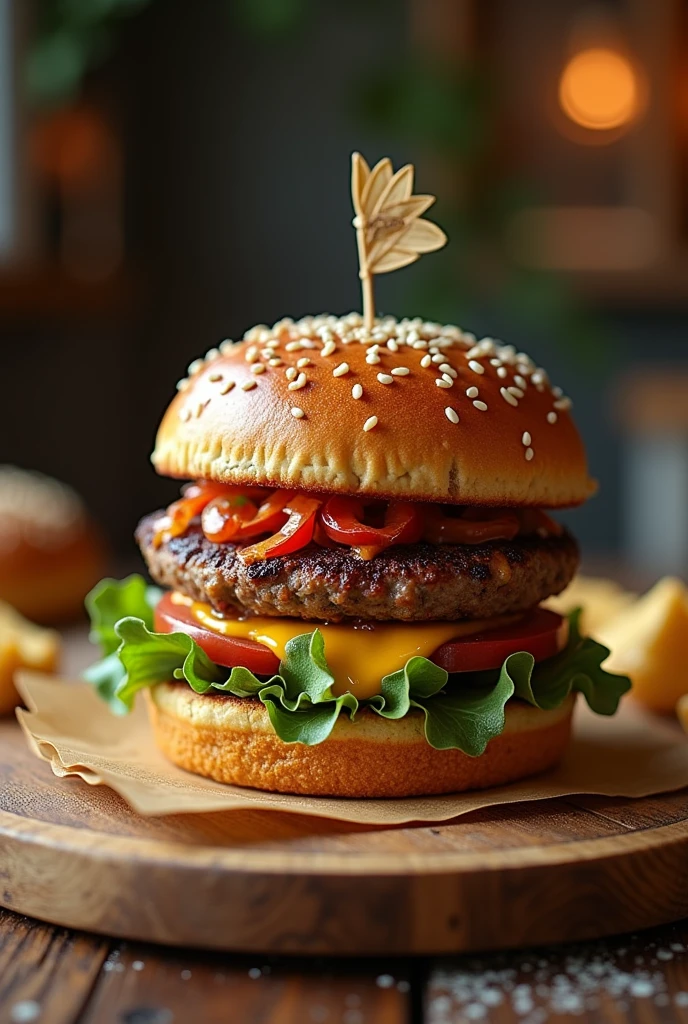 create a promotional image for a snesk artisanal burger, no lettuce