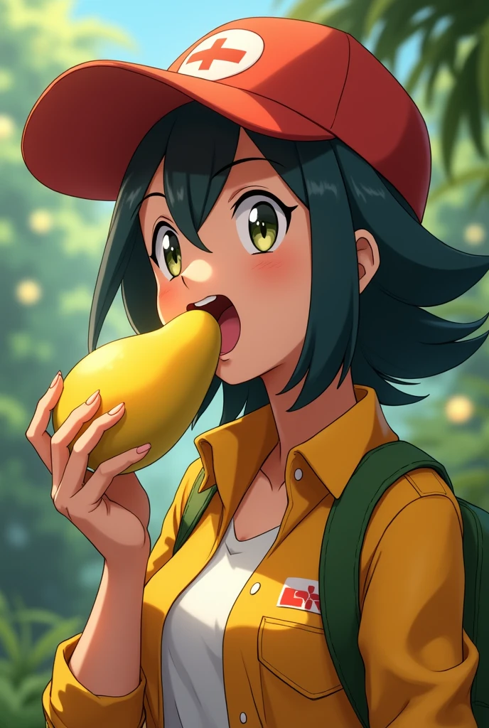 Female college student holding a banana、Close-up of face、Banana costume