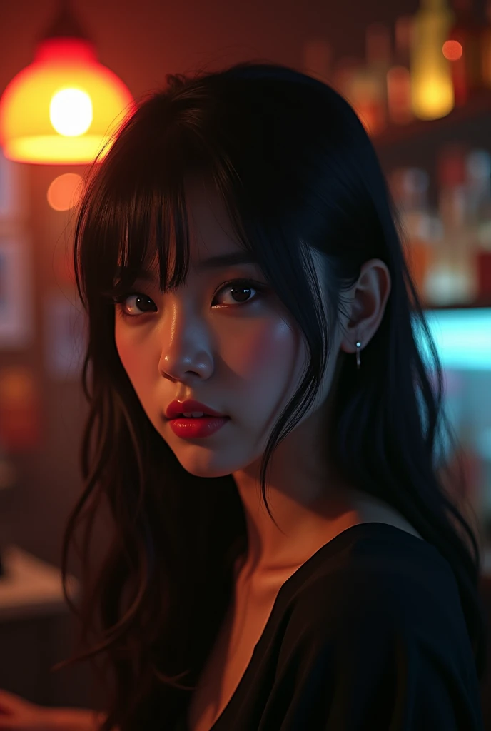 Asian black hair black eyes,Is it a bar?