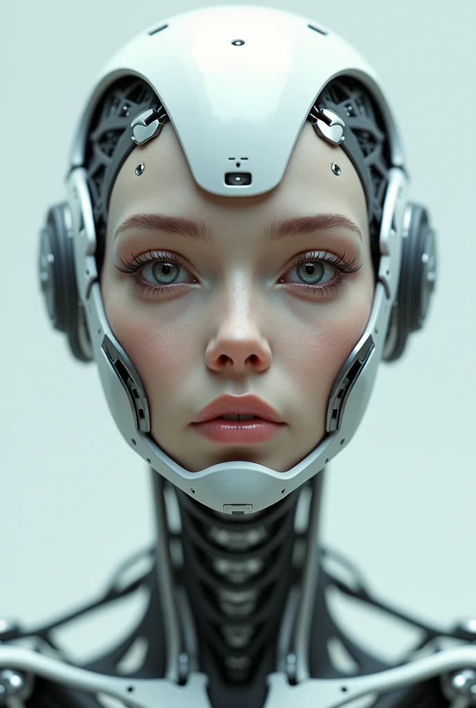 Female AI face、Machine skeleton、Realistic depiction