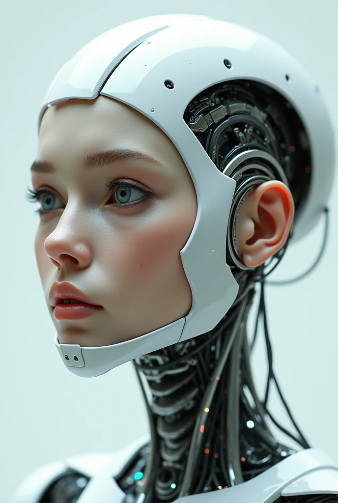 Female AI face、Machine skeleton、Realistic depiction