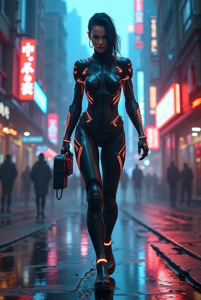 1girl, cyborg, cyberpunk, neon cyberpunk city, advanced technology, glowing circuits, futuristic interface, neon lights, dark moody lighting, cinematic composition, dramatic shadows, high contrast, hyper detailed, 4k, 8k, masterpiece, ultra-detailed, photorealistic, professional digital art, vibrant colors, dramatic lighting, intricate details, moody atmosphere